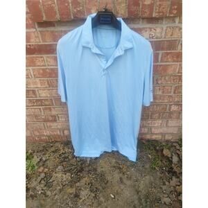 Johnnie-O Performance Blue Striped Polo Golf Shirt Sleeve Logo Men’s Size XL